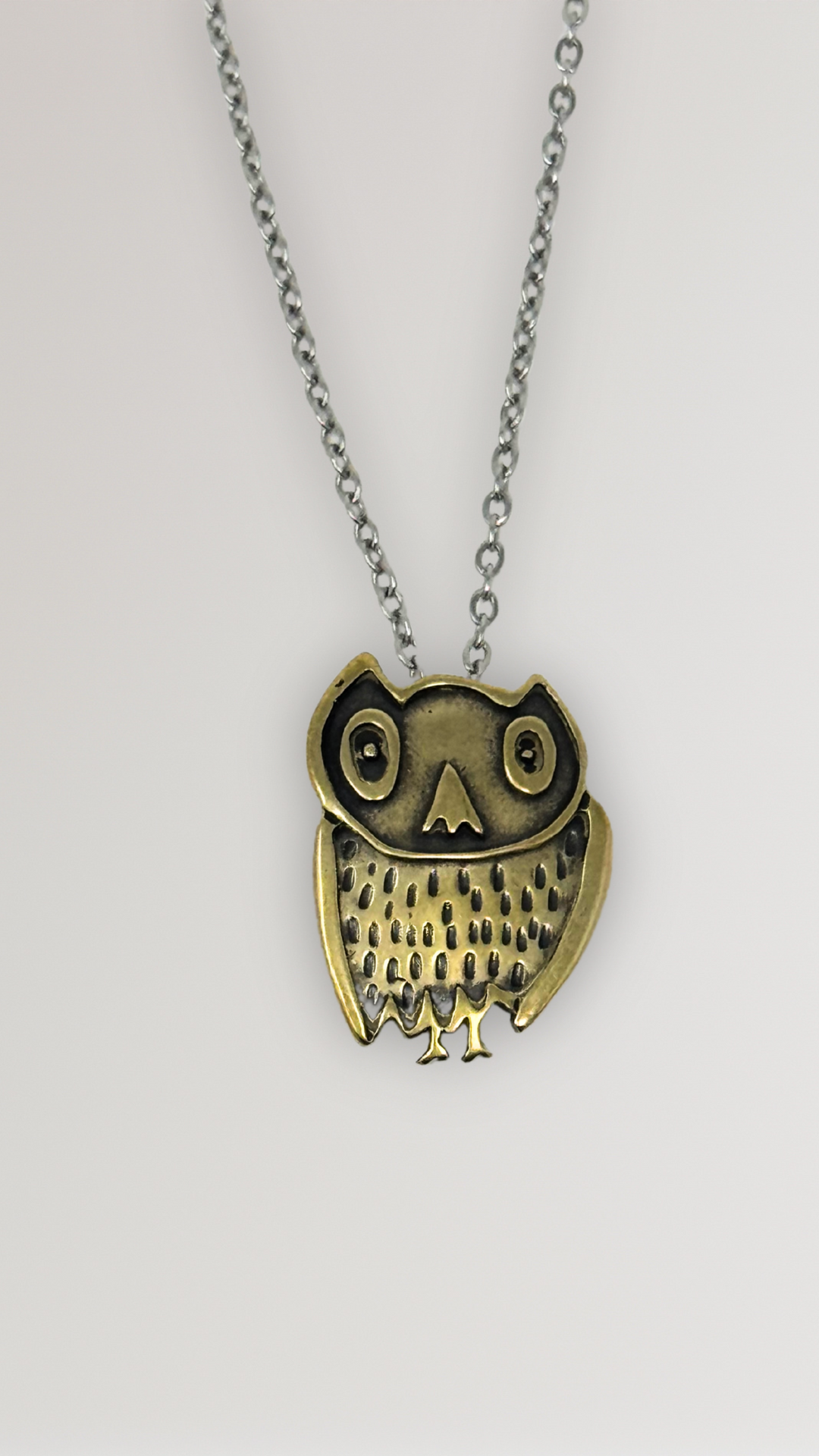 Owl Charm Necklace - Yellow Bronze