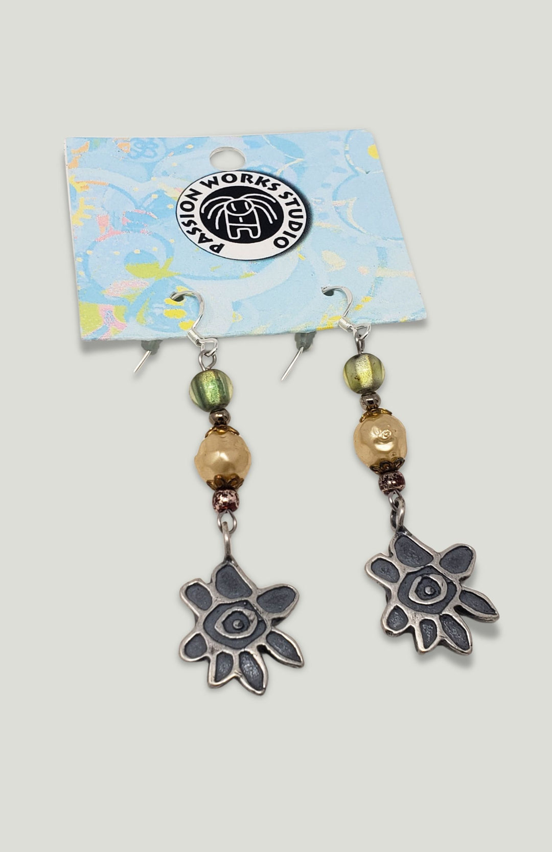 Beaded Silver Flower Earrings