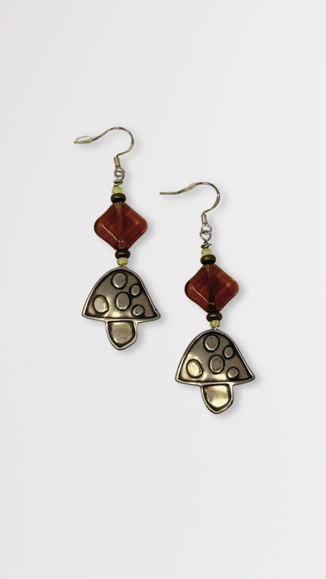 Beaded Bronze Mushroom Earrings