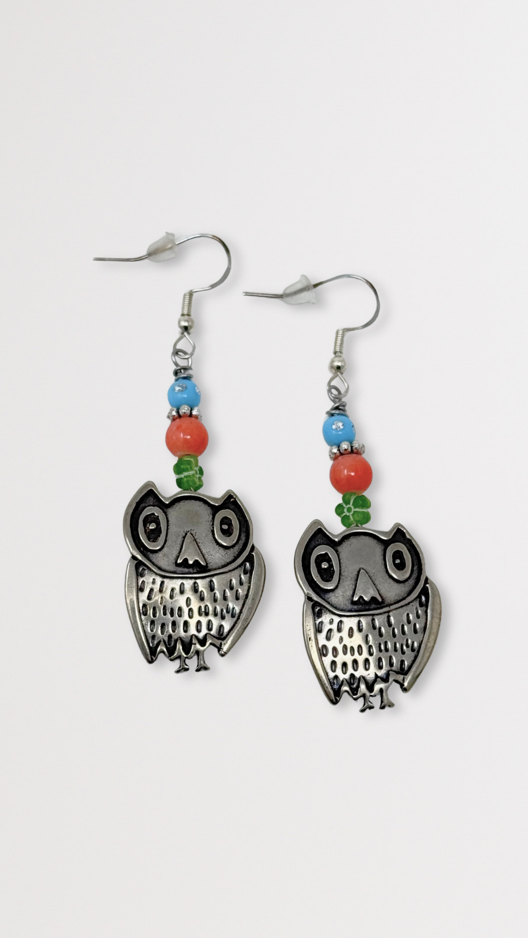 Beaded Bronze Owl Earrings