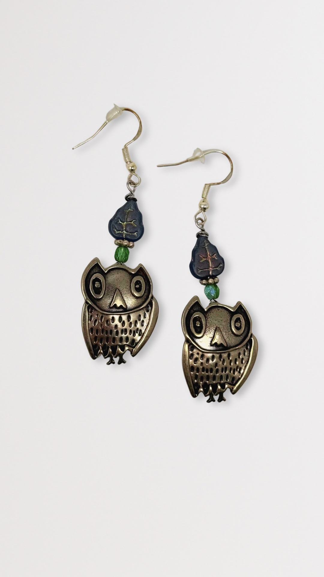 Beaded Bronze Owl Earrings