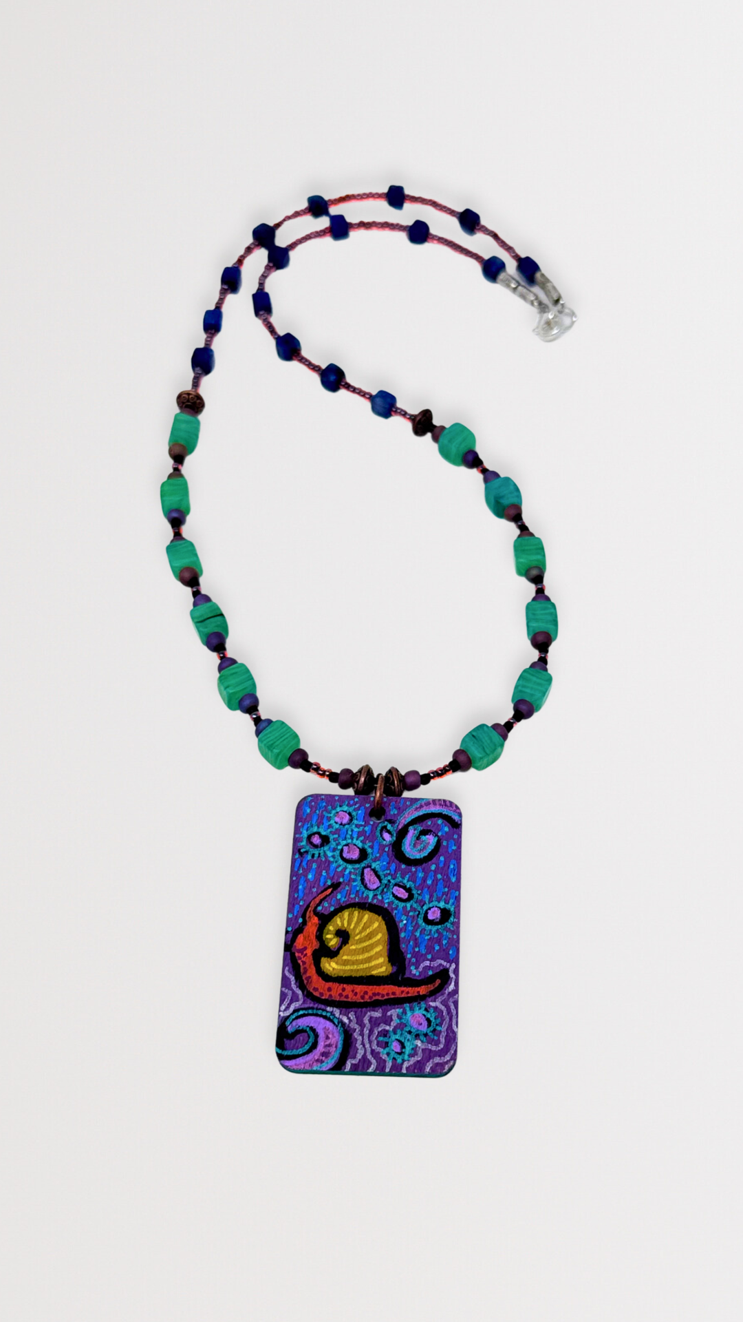 "Snail" Unique Hand-Painted Reversible Pendant Necklace