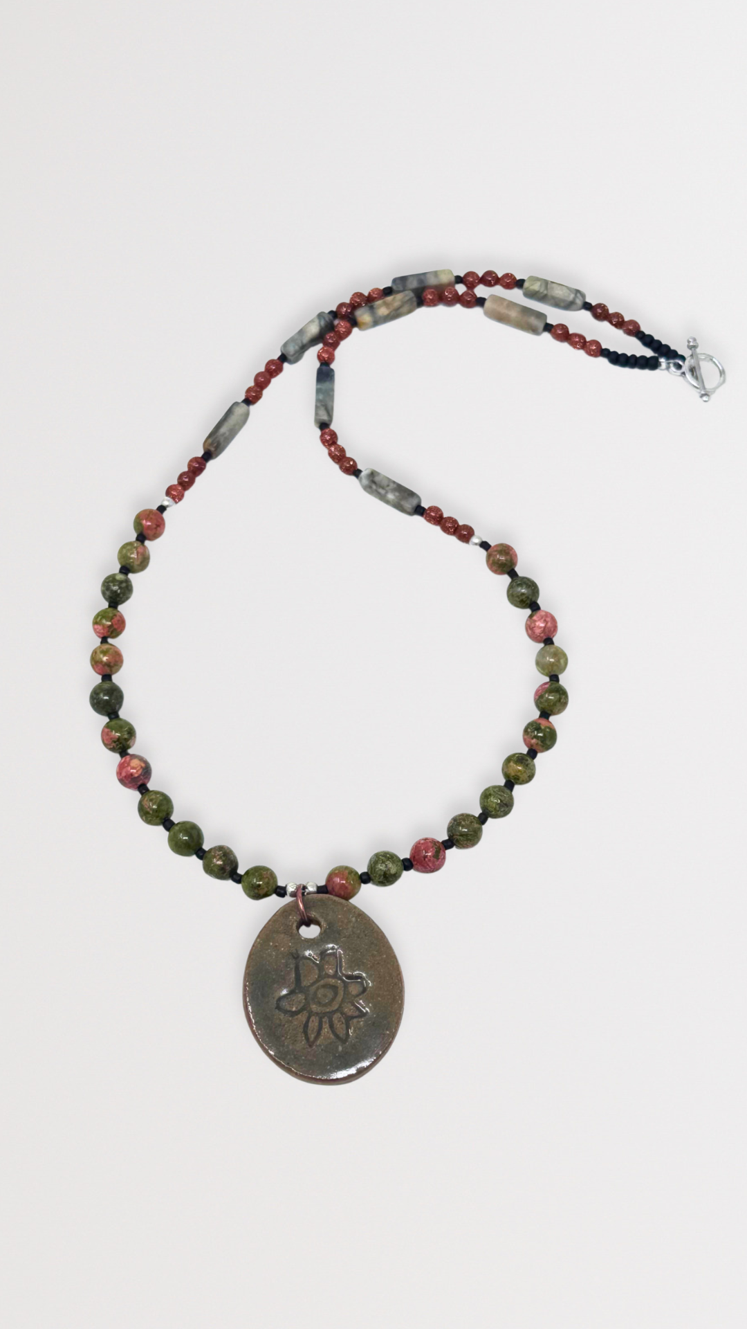 Beaded Necklace with Ceramic Flower Pendant