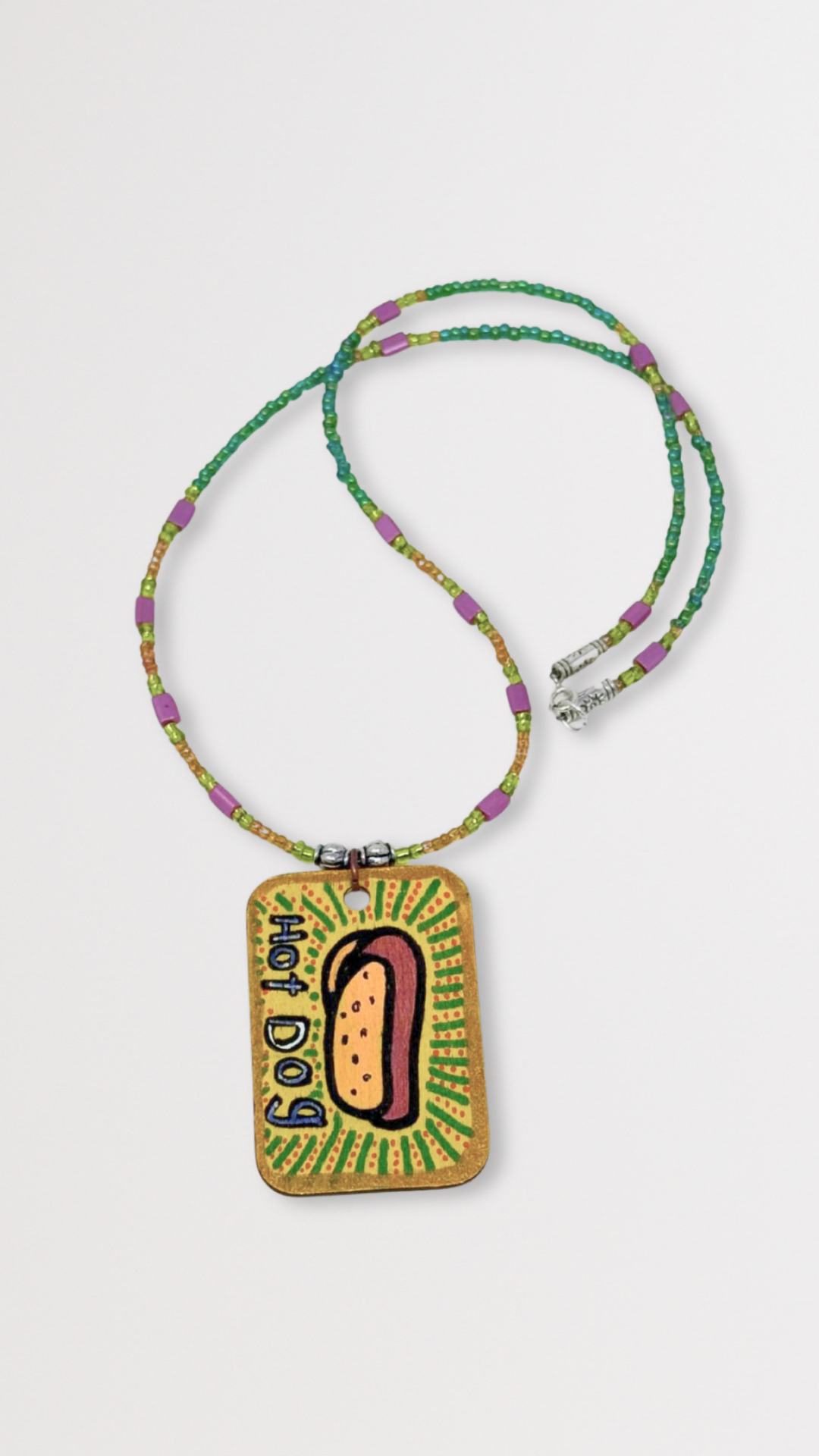 "Hot Dog" Unique Hand-Painted Pendant Necklace