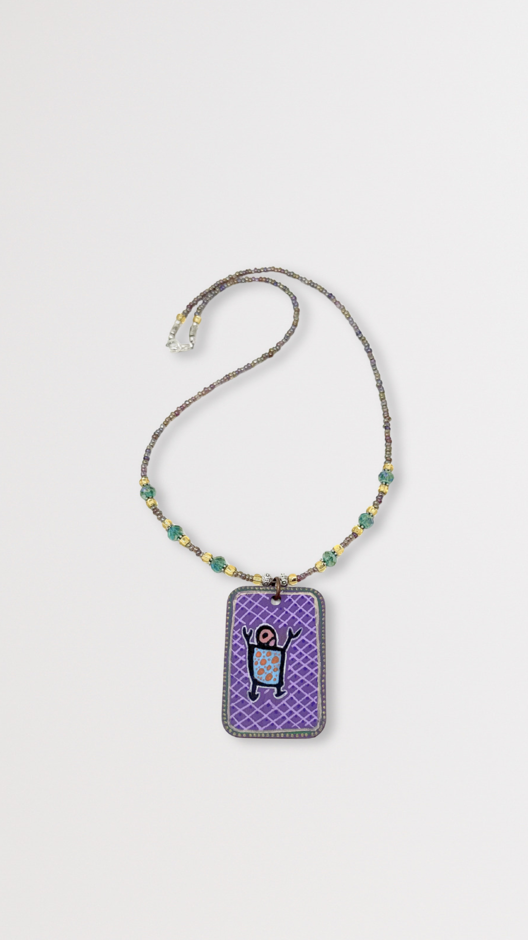 "Up! Up!" Unique Hand-Painted Reversible Pendant Necklace