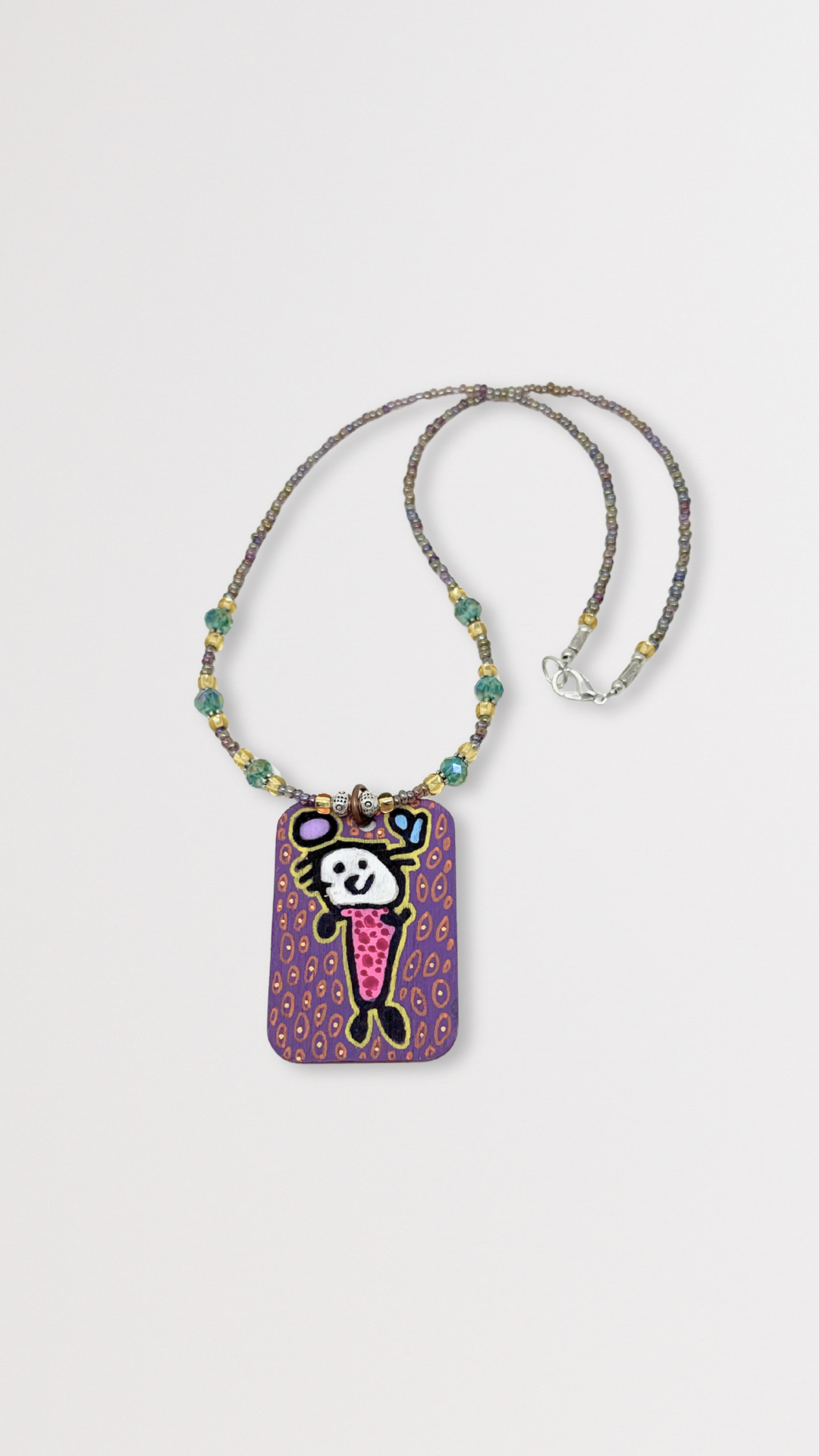 "Up! Up!" Unique Hand-Painted Reversible Pendant Necklace