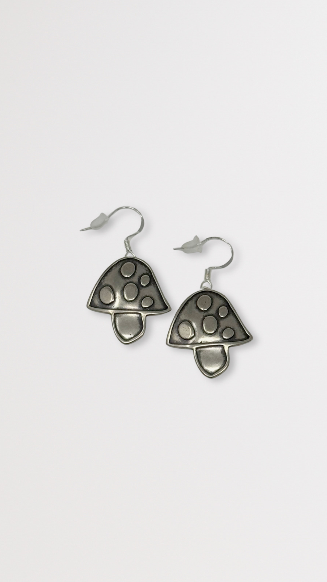Mushroom Charm Earrings - White Bronze