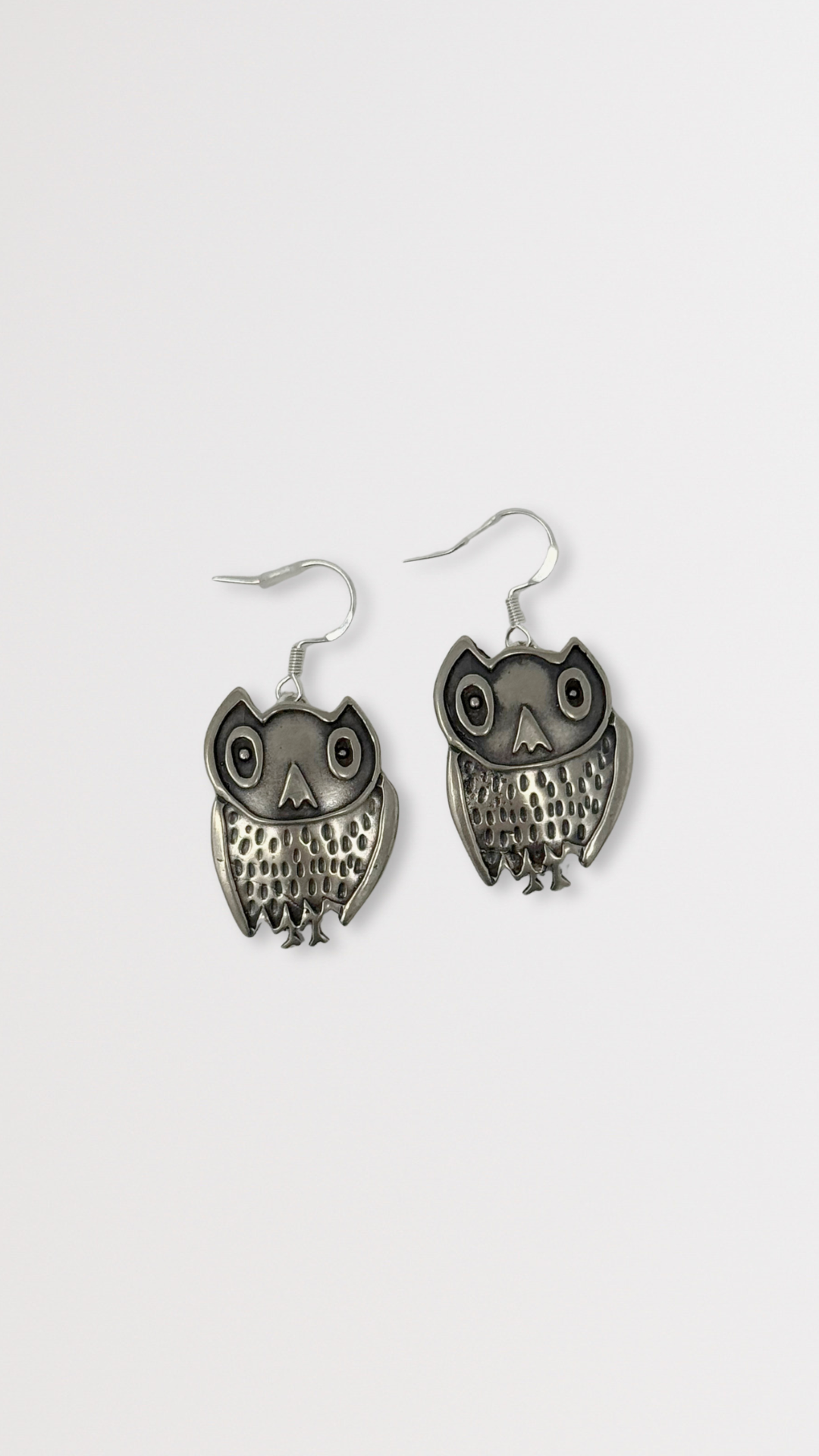 Owl Charm Earrings - White Bronze