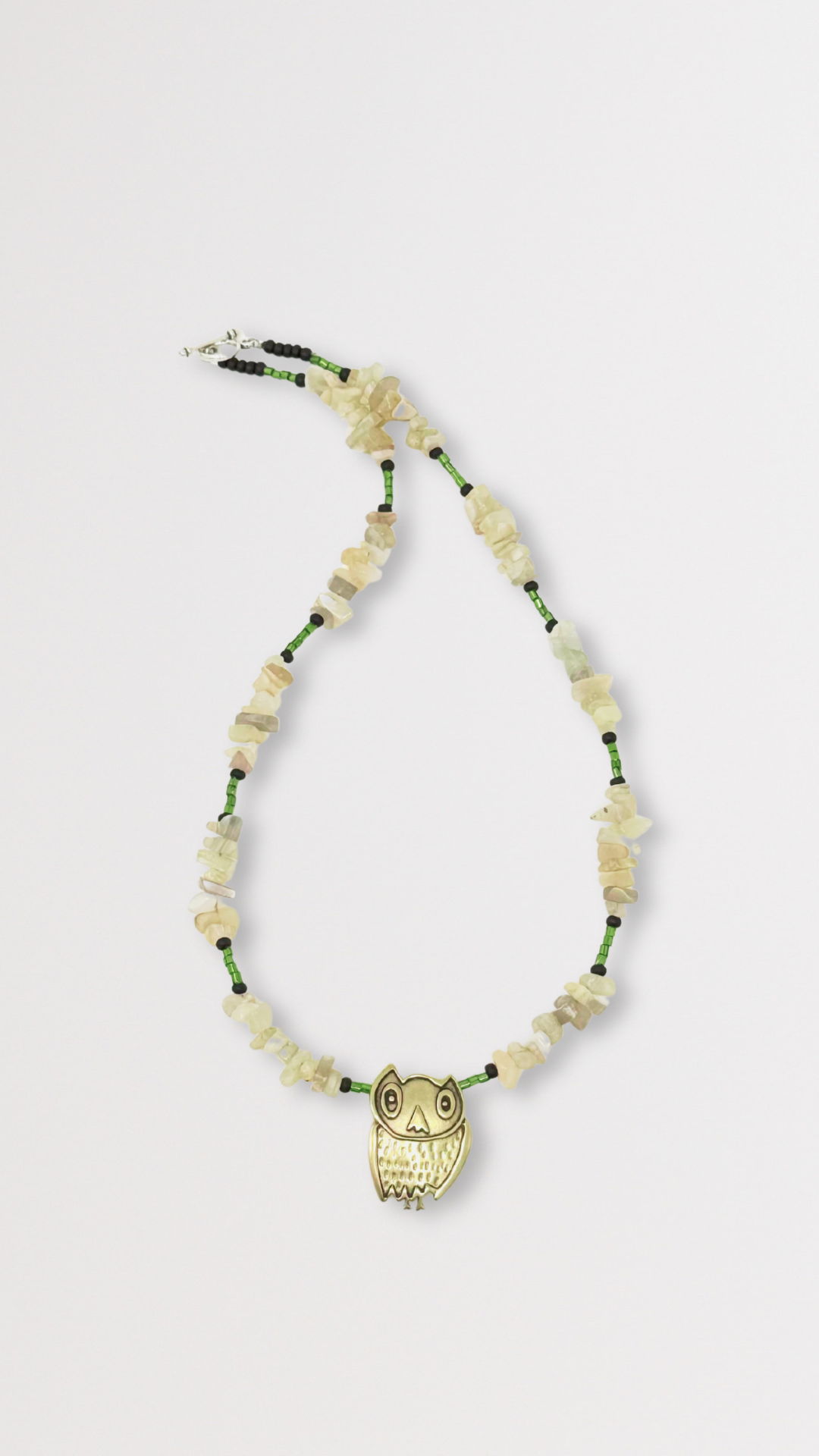 Beaded Bronze Owl Choker Necklace