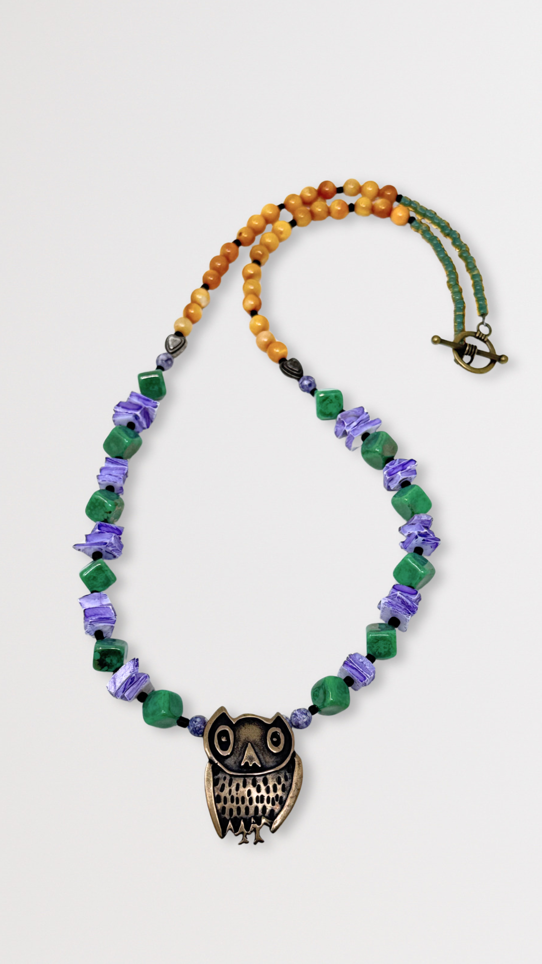 Beaded Bronze Owl Necklace