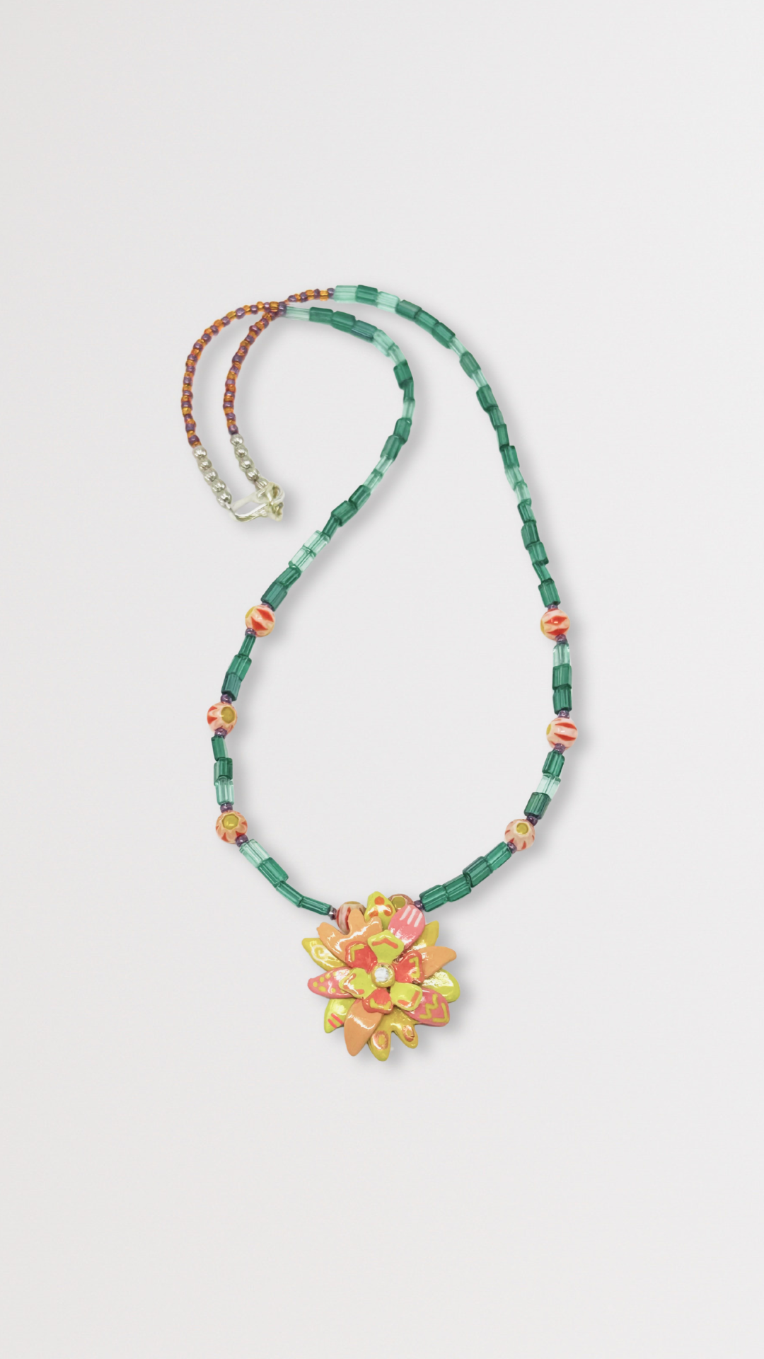 Beaded Necklace with Painted Turn It Gold Passion Flower Charm