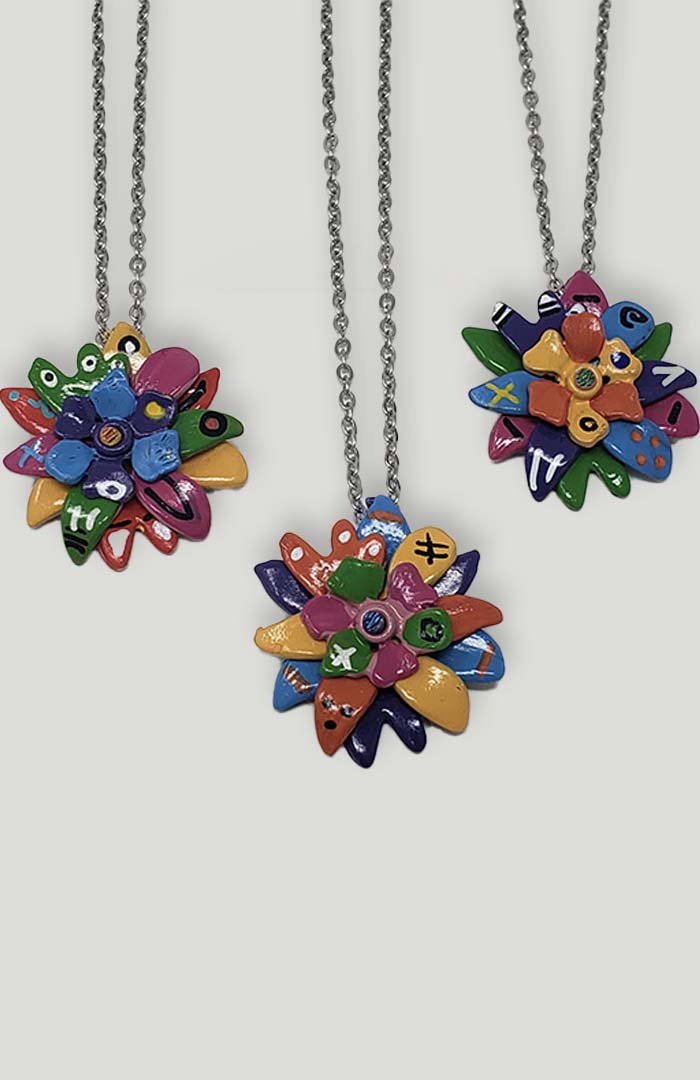 Hand Painted Pewter Passion Flower Necklace