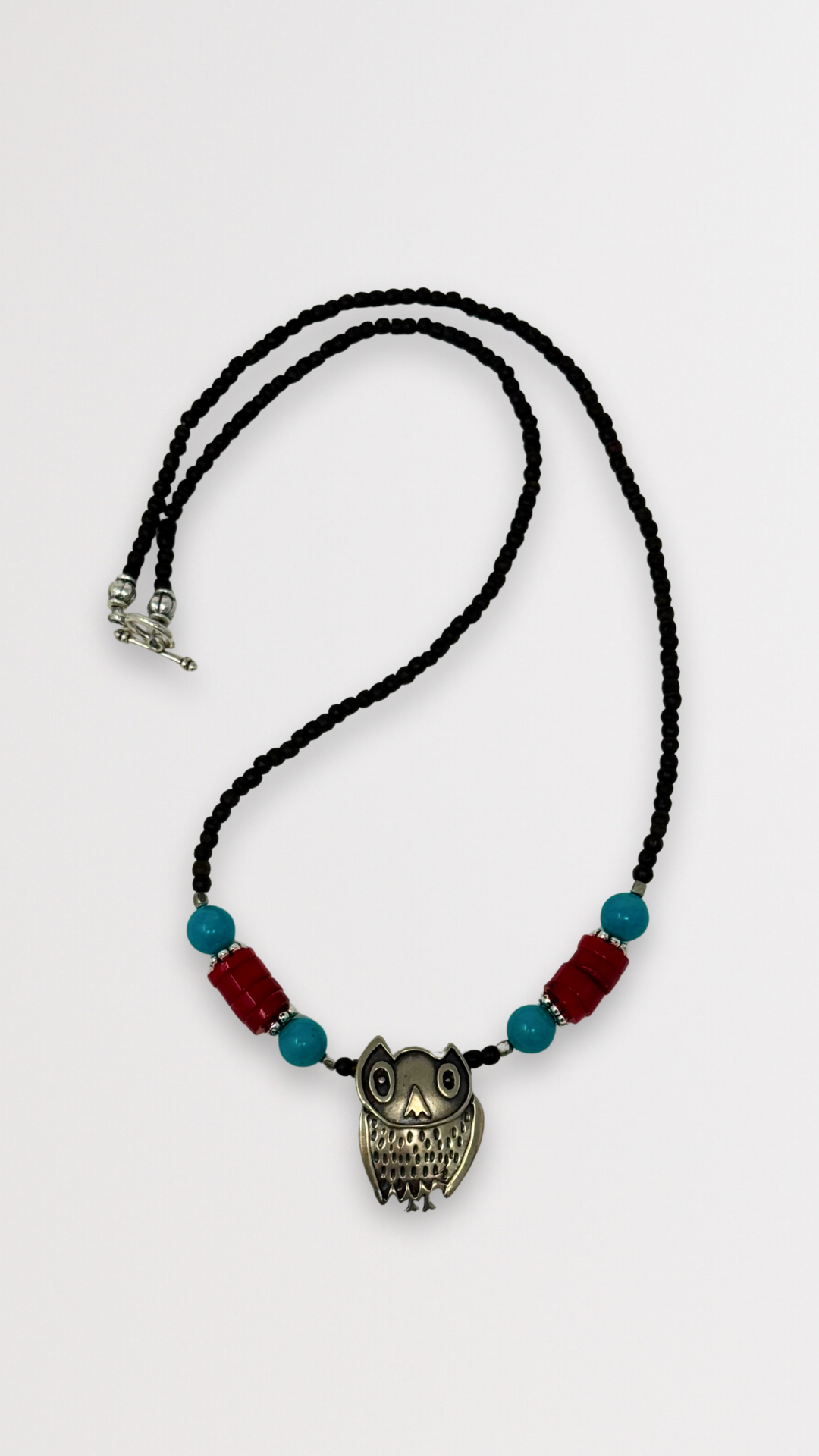Beaded Bronze Owl Necklace
